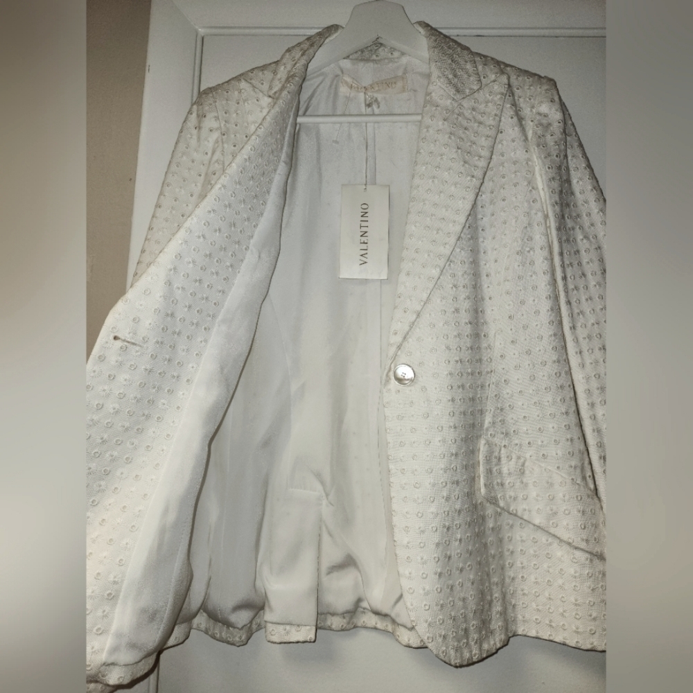 VALENTINO NWT White Eyelet Cotton Blend Blazer Jacket Italy Size 6 - Picture 4 of 17
